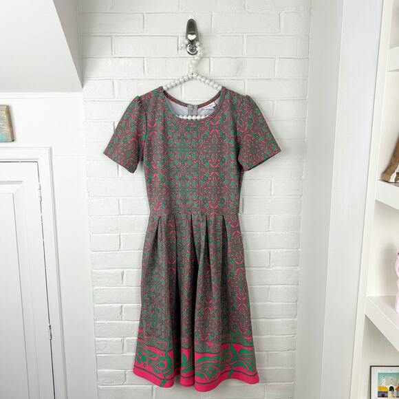 Lularoe Pink & Green Patterned Amelia Dress Size S - Picture 1 of 9